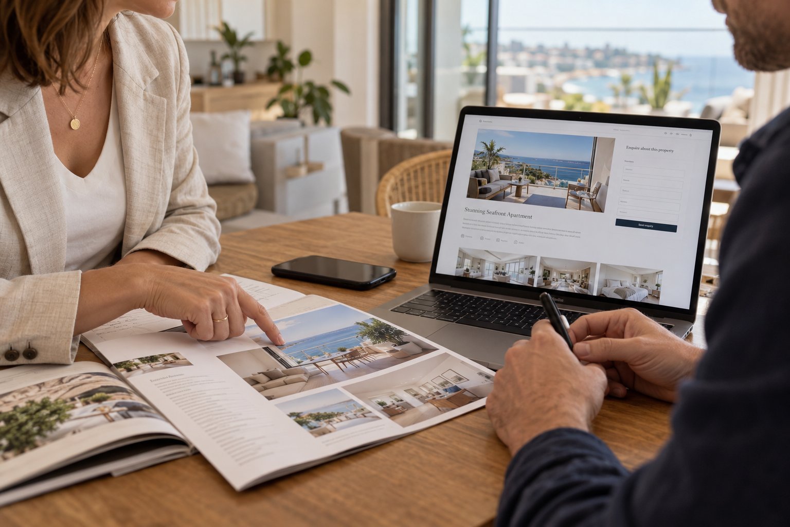 A property consultation using a listing website and printed brochures