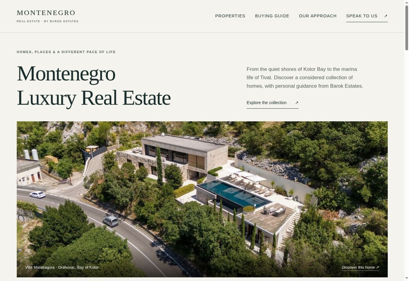 Montenegro Real Estate — property website by Studio Barok for Barok Estates